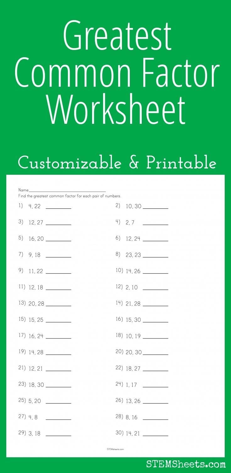 Greatest Common Factor Worksheet