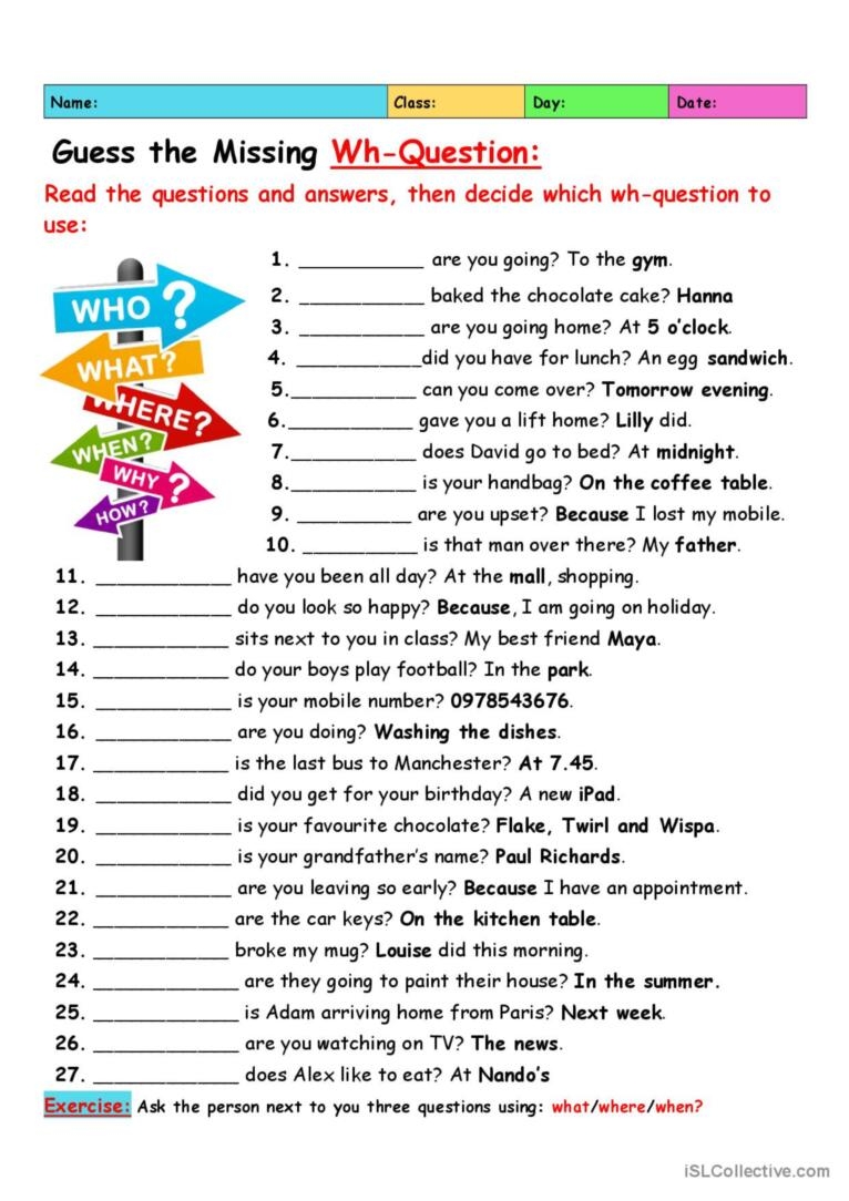 Guess The Missing Wh Question Genera English ESL Worksheets Pdf Doc