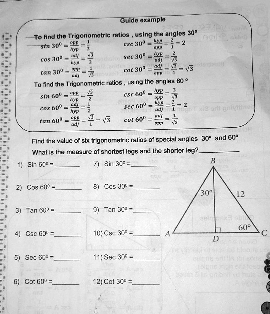 Guide Example To Find The Trigonometric Ratios Using The Angles 30 Sin 30 opp Guide Example To Find The Trigonometric Ratios Using The Angles 30 Sin 30 opp