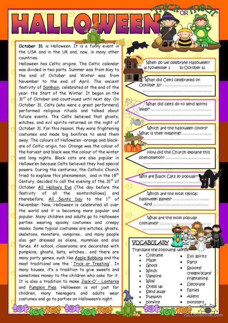 Hallowe en READING WORKSHEET 1 English ESL Worksheets Pdf Doc