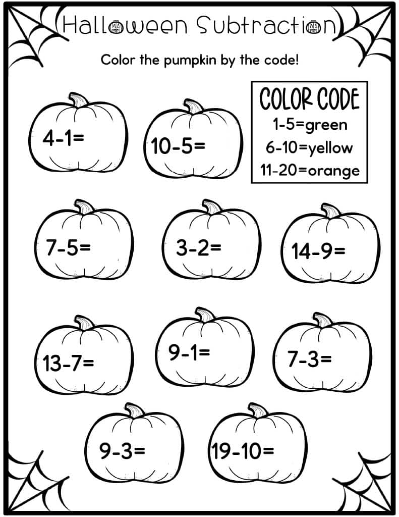 Halloween Addition And Subtraction Worksheets Kids Activity Zone