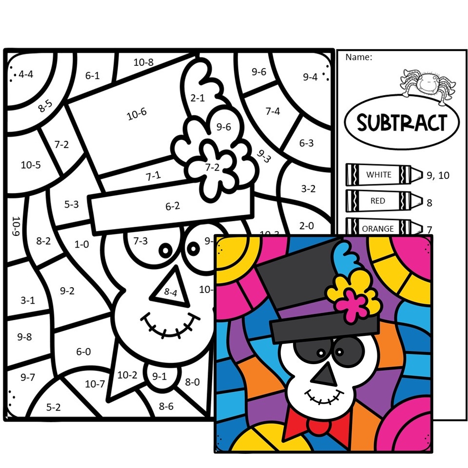 Halloween Addition Subtract To 10 Color By Number Made By Teachers