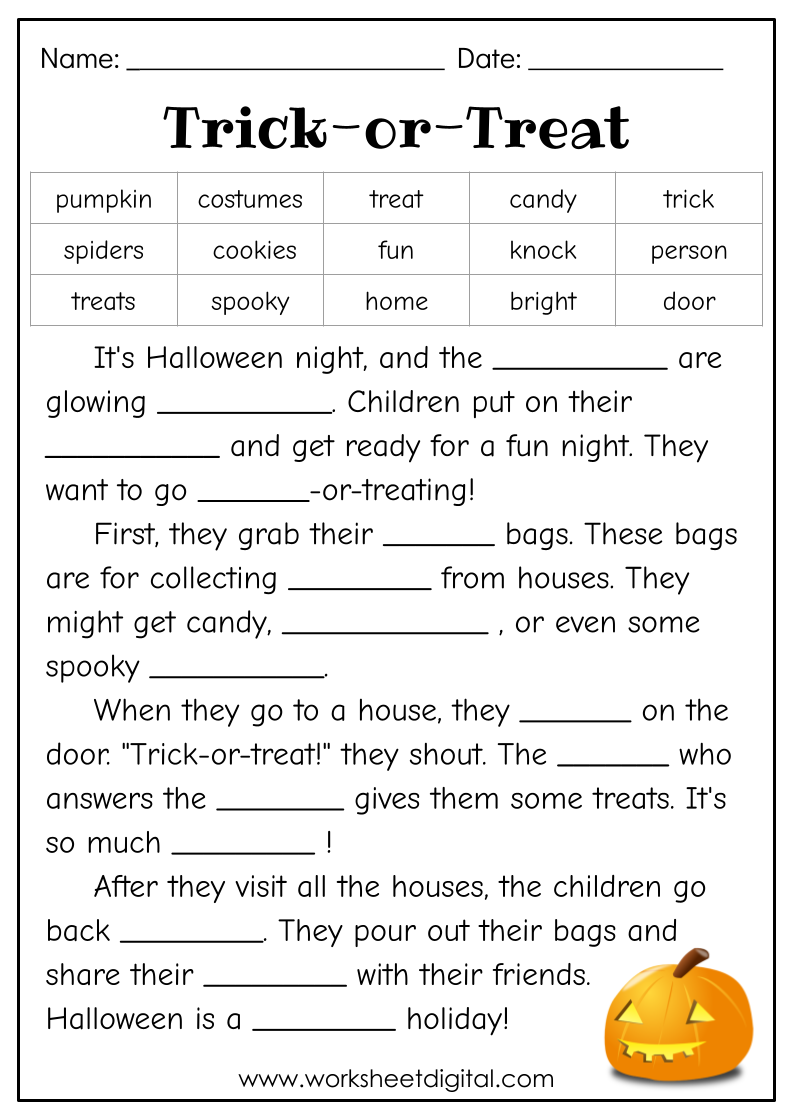 halloween reading worksheets