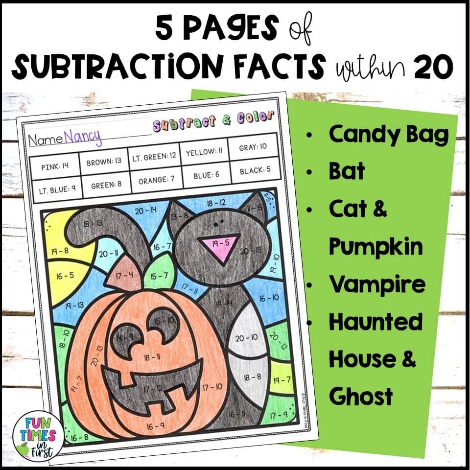 halloween math coloring worksheets
