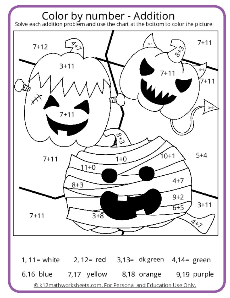halloween coloring math worksheets halloween coloring math worksheets