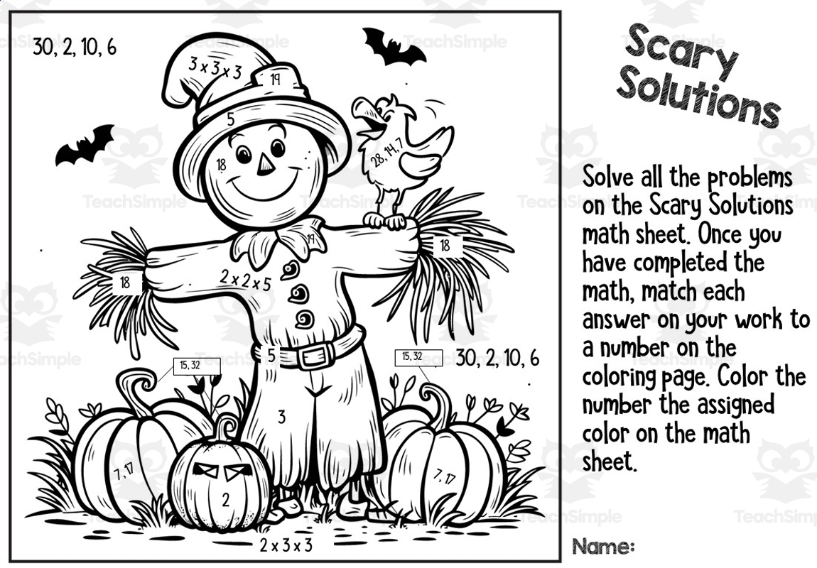 Halloween Math Color By Number For 4th 6th Grade By Teach Simple