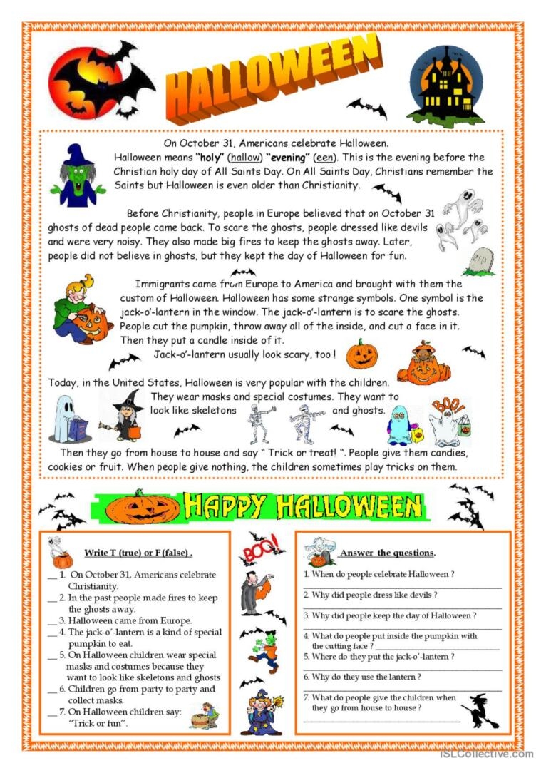 Halloween Reading English ESL Worksheets Pdf Doc