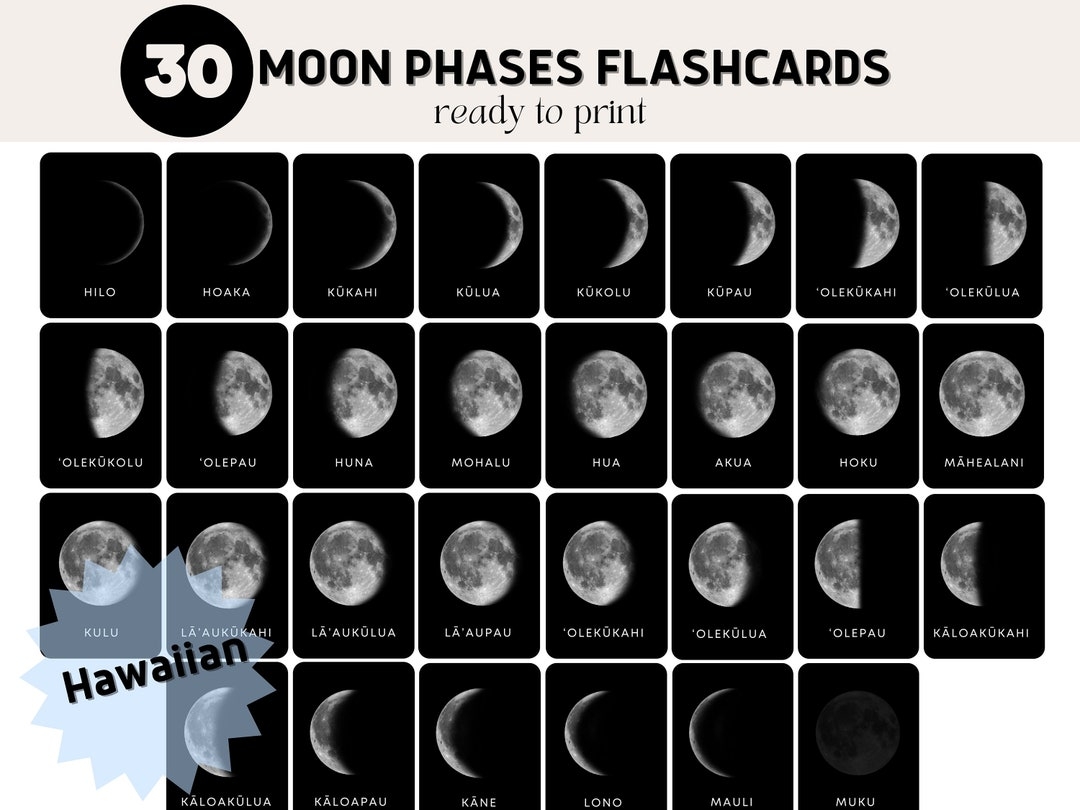 Hawaiian Moon Phases Printable Flashcards Hawaiian Lunar Month Ke Ala O Ka Mahina Etsy