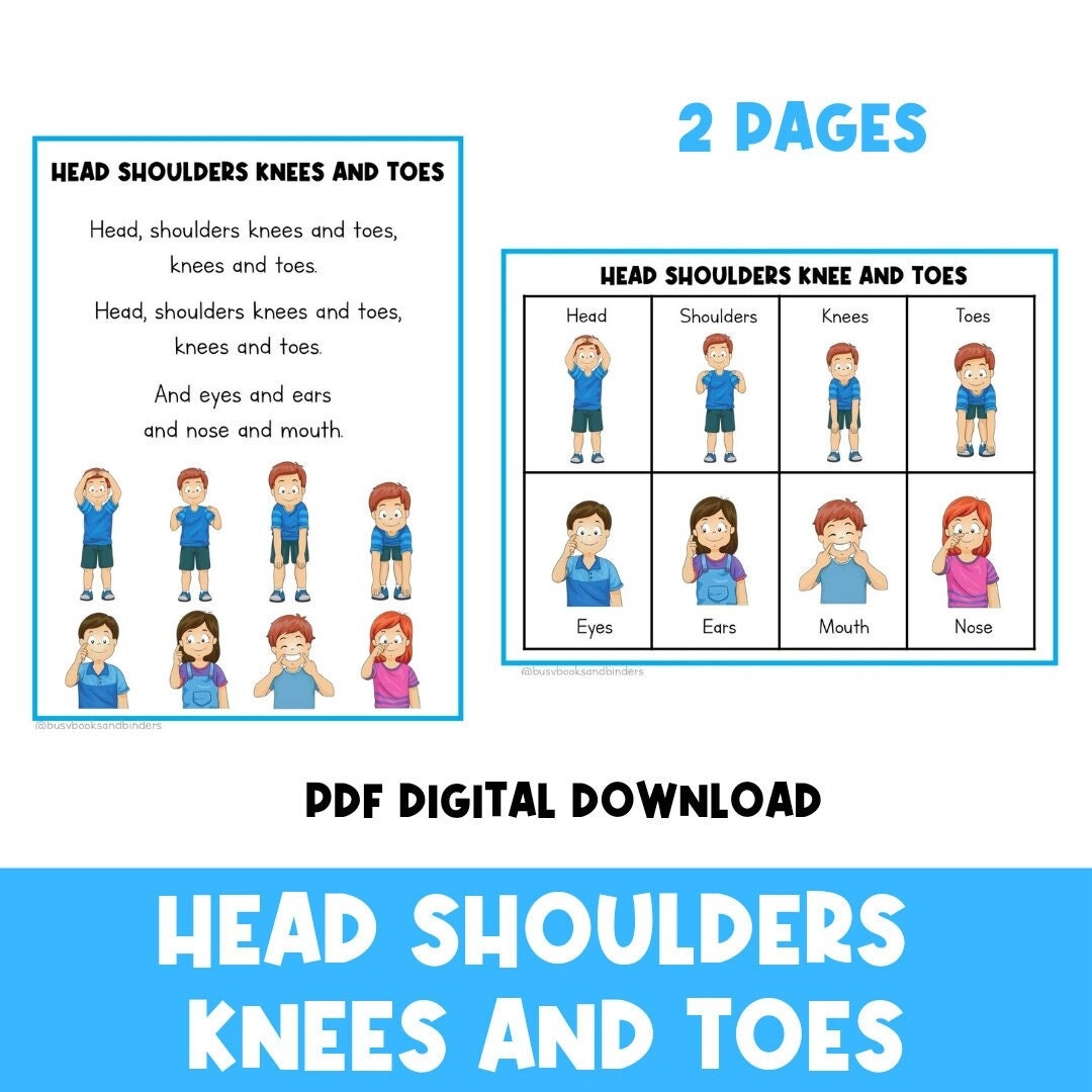 Head Shoulders Knees And Toes Toddler And Preschool Activities File Folder Game Nursery Rhymes Songs Busy Book children Printable Etsy Canada