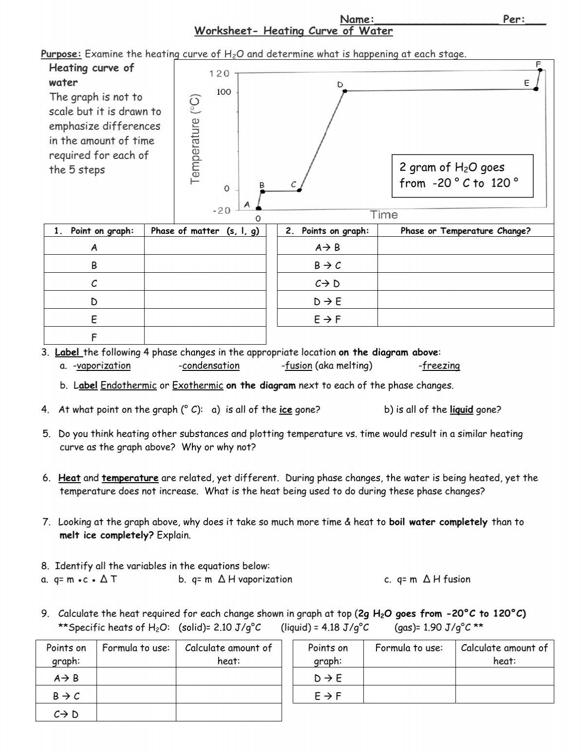 heating curve worksheet heating curve worksheet