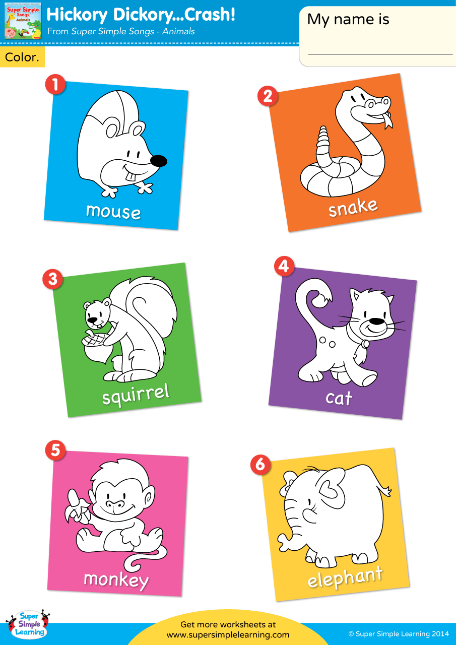 Hickory Dickory Crash Worksheet Vocabulary Coloring Super Simple
