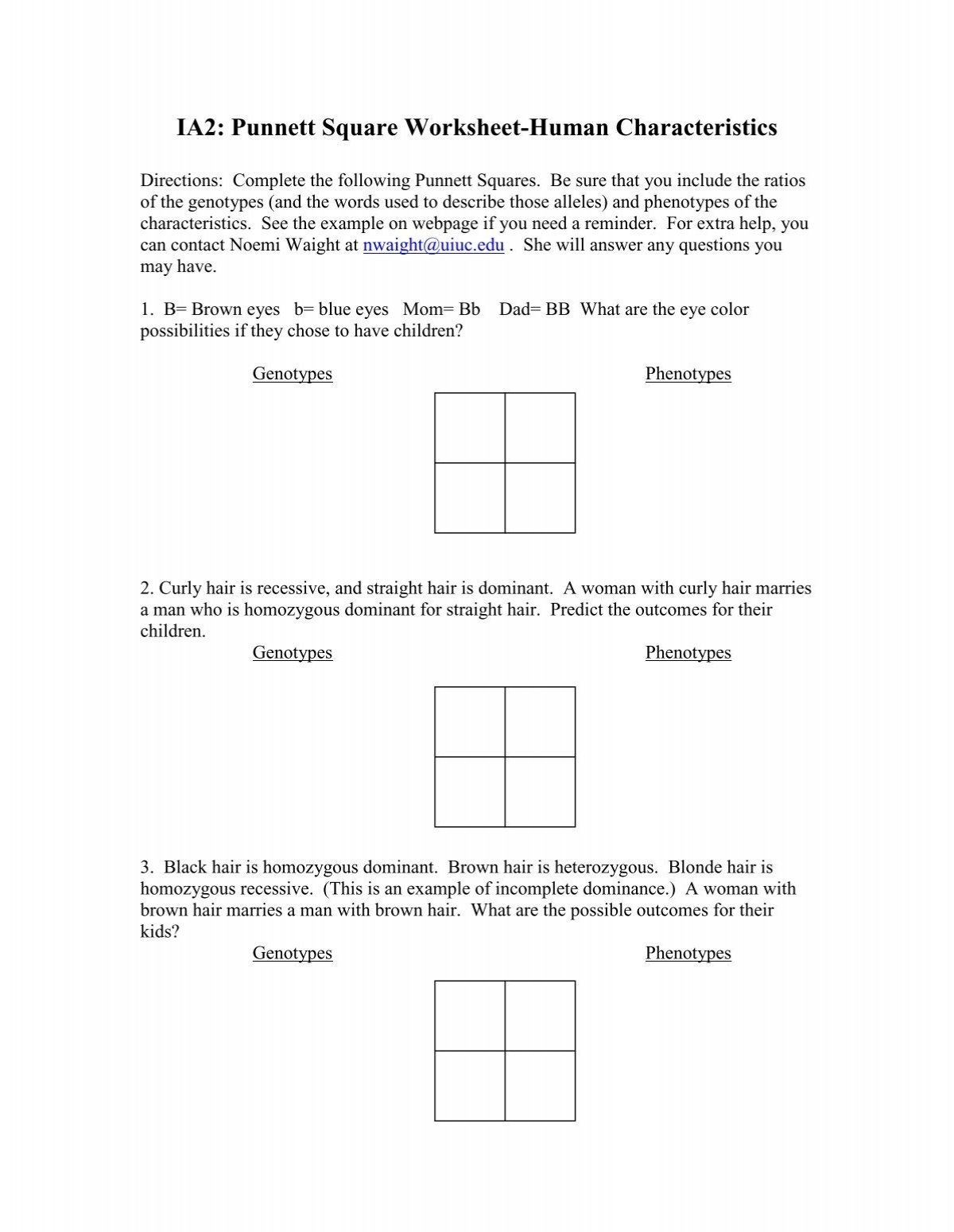 worksheet on punnett squares