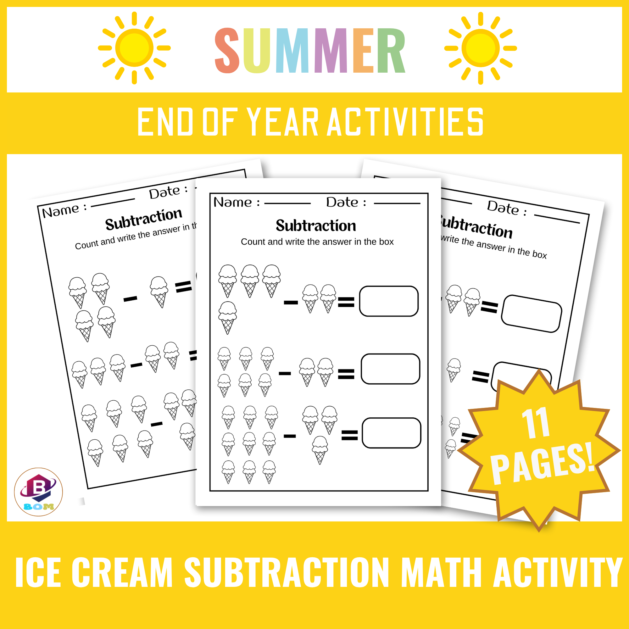 Ice Cream Subtraction Worksheets Summer Themed End Of Year Math Activity Made By Teachers