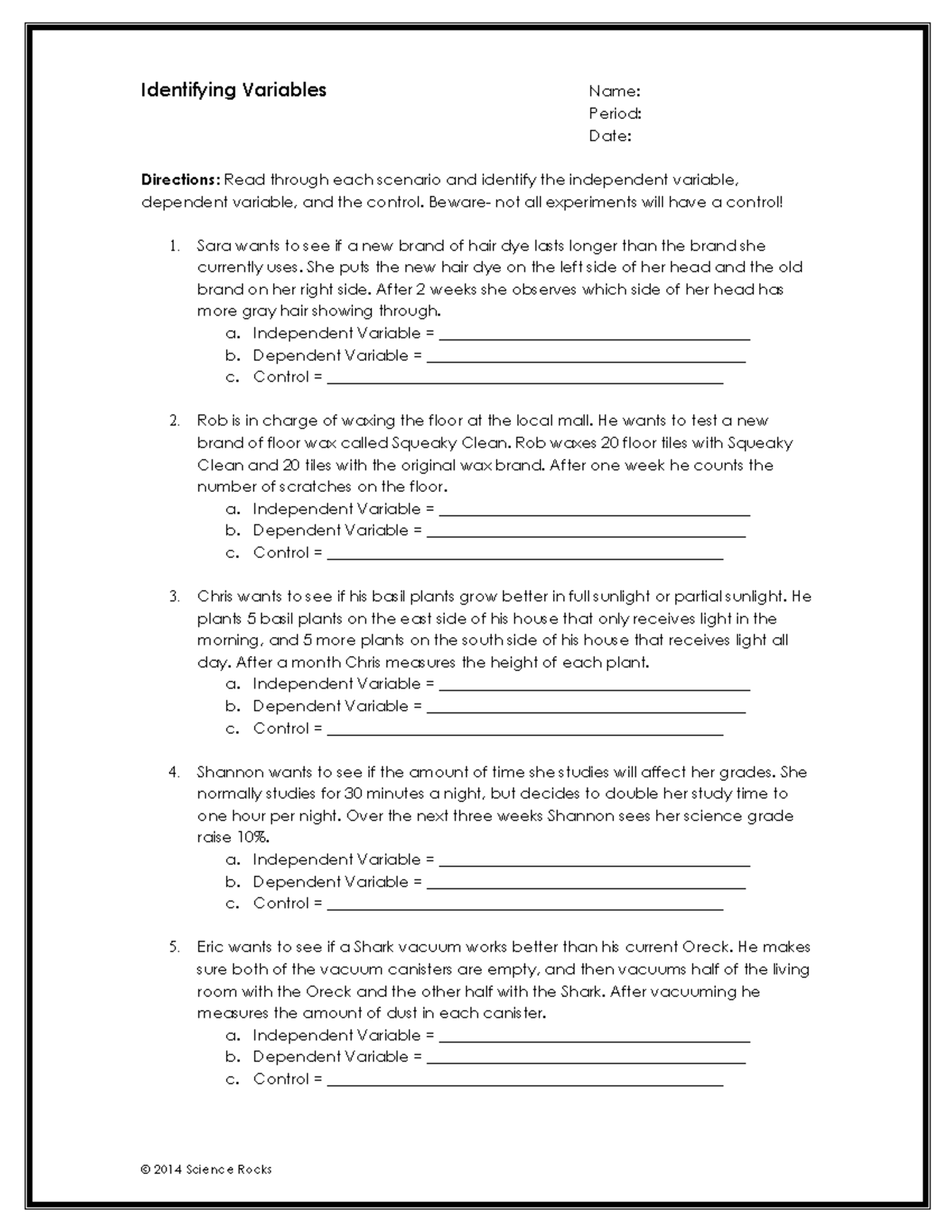 Identifying Variables Worksheet For Experiment Analysis Studocu