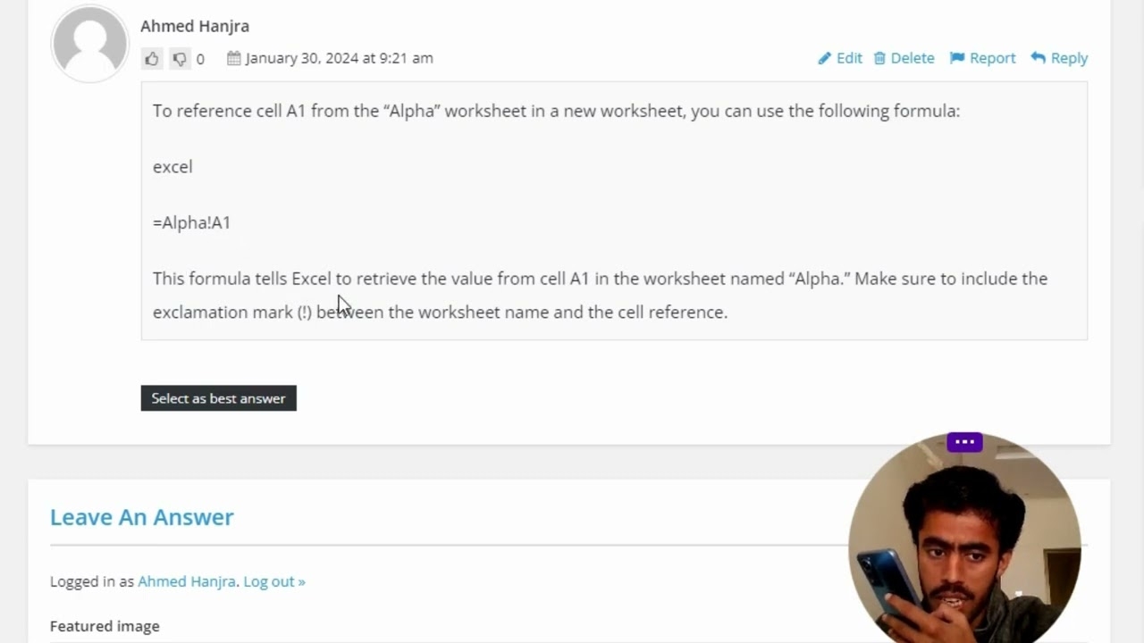 In A New Worksheet What Is The Correct Formula To Reference Cell A1 From The Alpha Worksheet YouTube