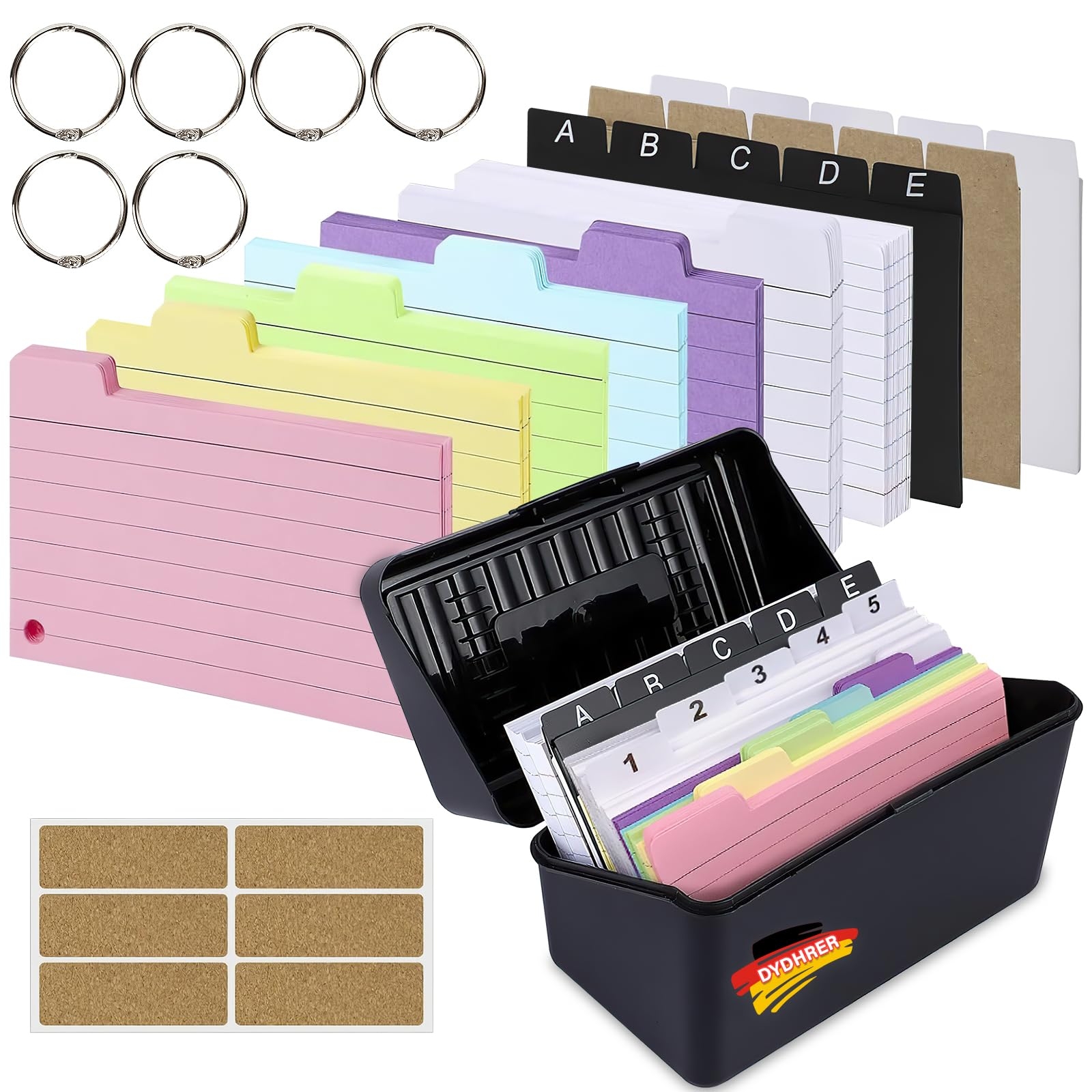 Index Card Box 14 5 X 9 X 8 Cm Black Flashcard Box Including 245 Index Cards A7 Lined 15 Tabs 6 Rings 6 Stickers Flashcards Large Index Box A7 For English Vocabulary Amazon de Stationery Office Supplies