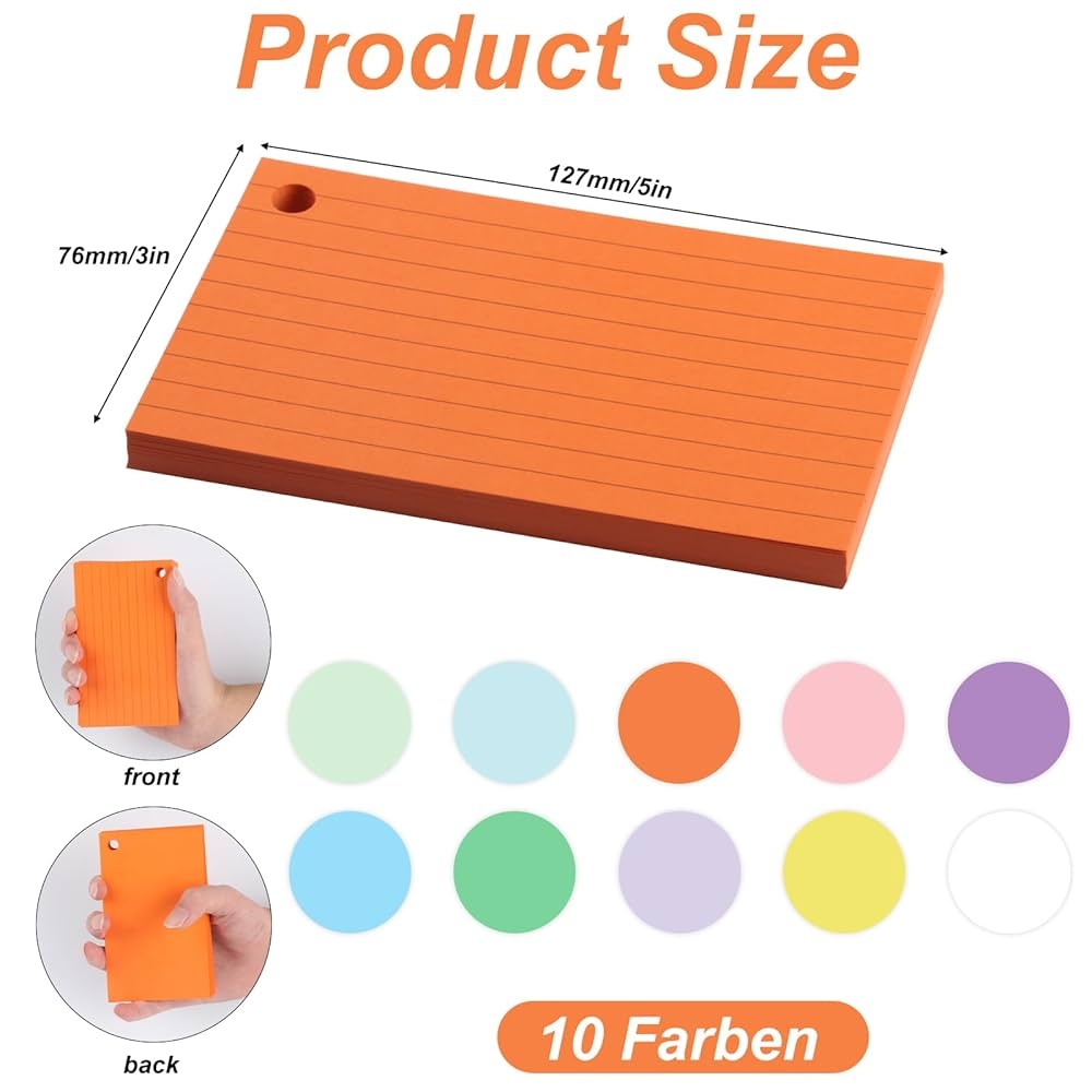 Index Cards A7 10 Pieces 400 Sheets Lined Flashcards Flashcards Colourful Flash Cards With 10 Metal Binder Rings For Office School Home Notes Learning 10 Colours Amazon de Stationery Office Supplies