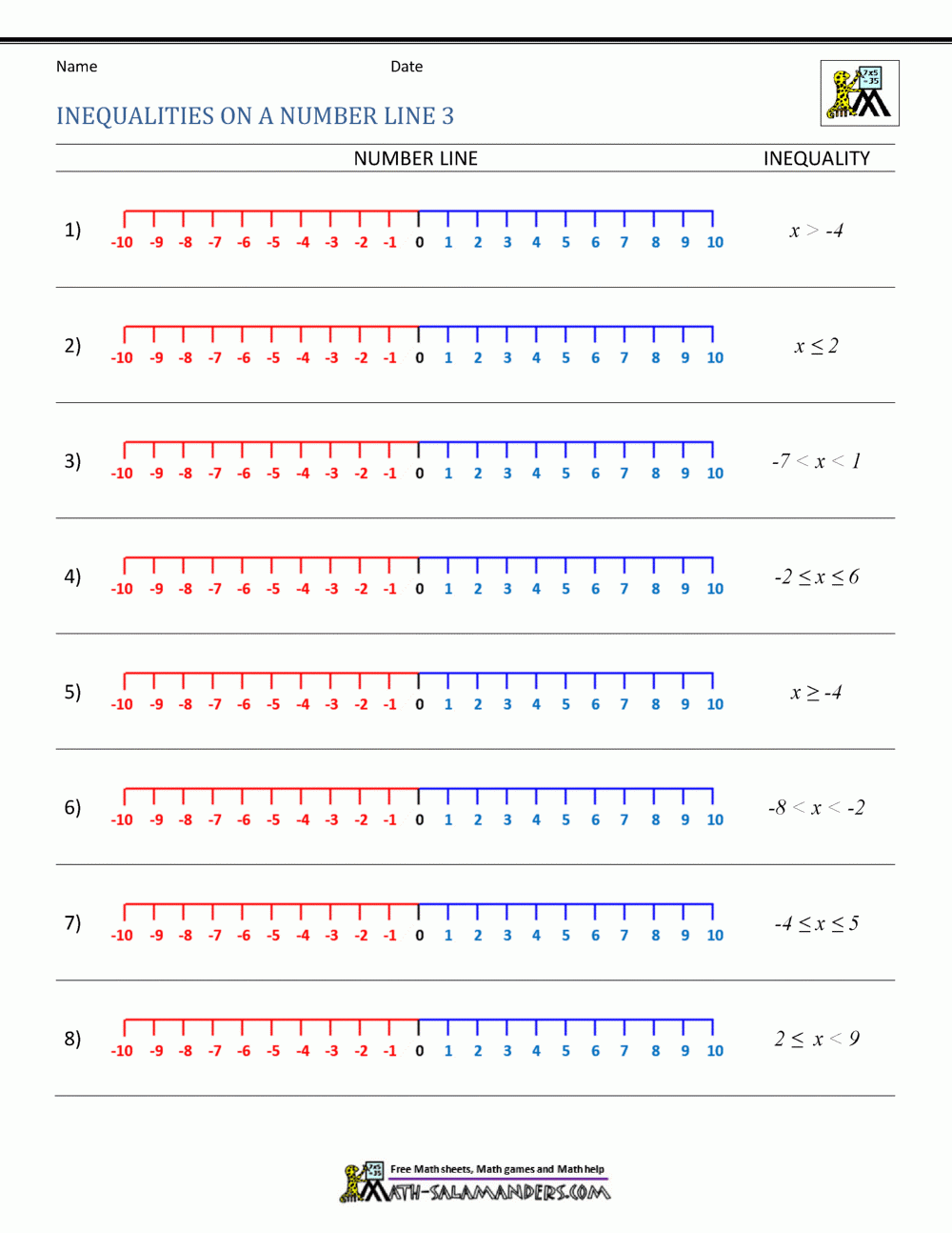 inequality math worksheets inequality math worksheets