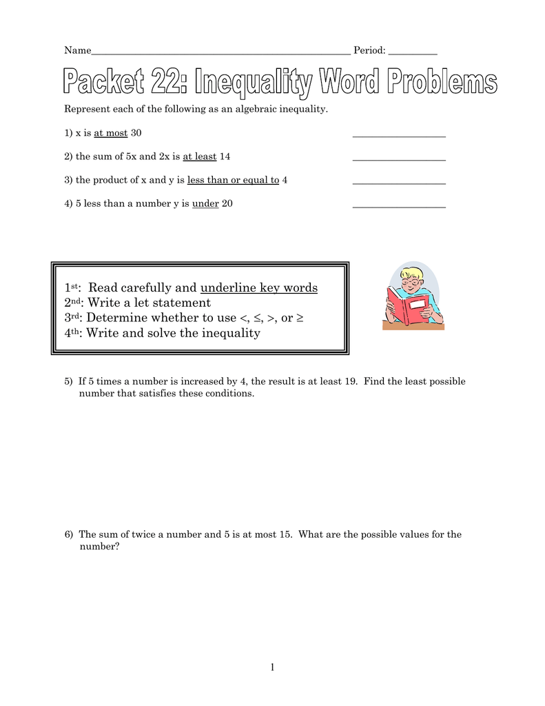 Inequality Word Problems Worksheet