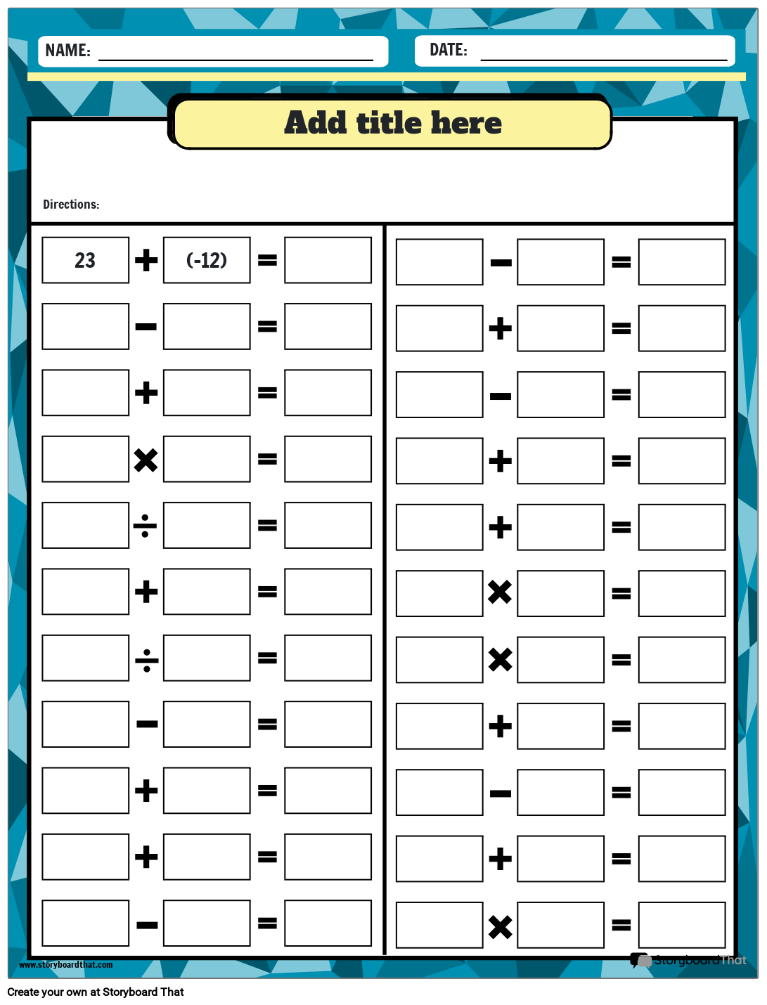 Integer Worksheets Storyboard That s Fun Math Practice Integer Worksheets Storyboard That s Fun Math Practice