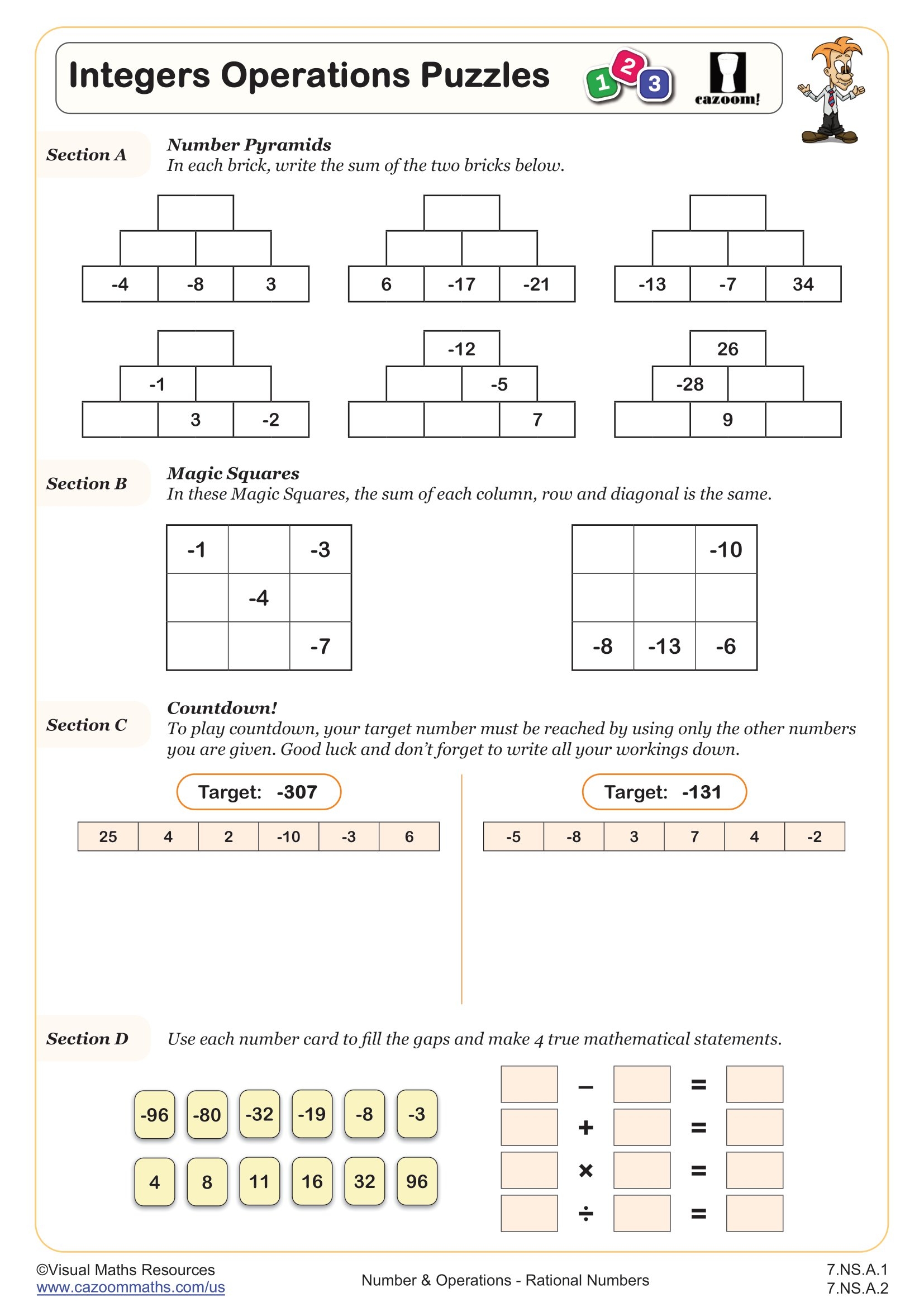 Integers Operations Puzzles Worksheet PDF Printable Number Operations Worksheet Cazoom Math Integers Operations Puzzles Worksheet PDF Printable Number Operations Worksheet Cazoom Math