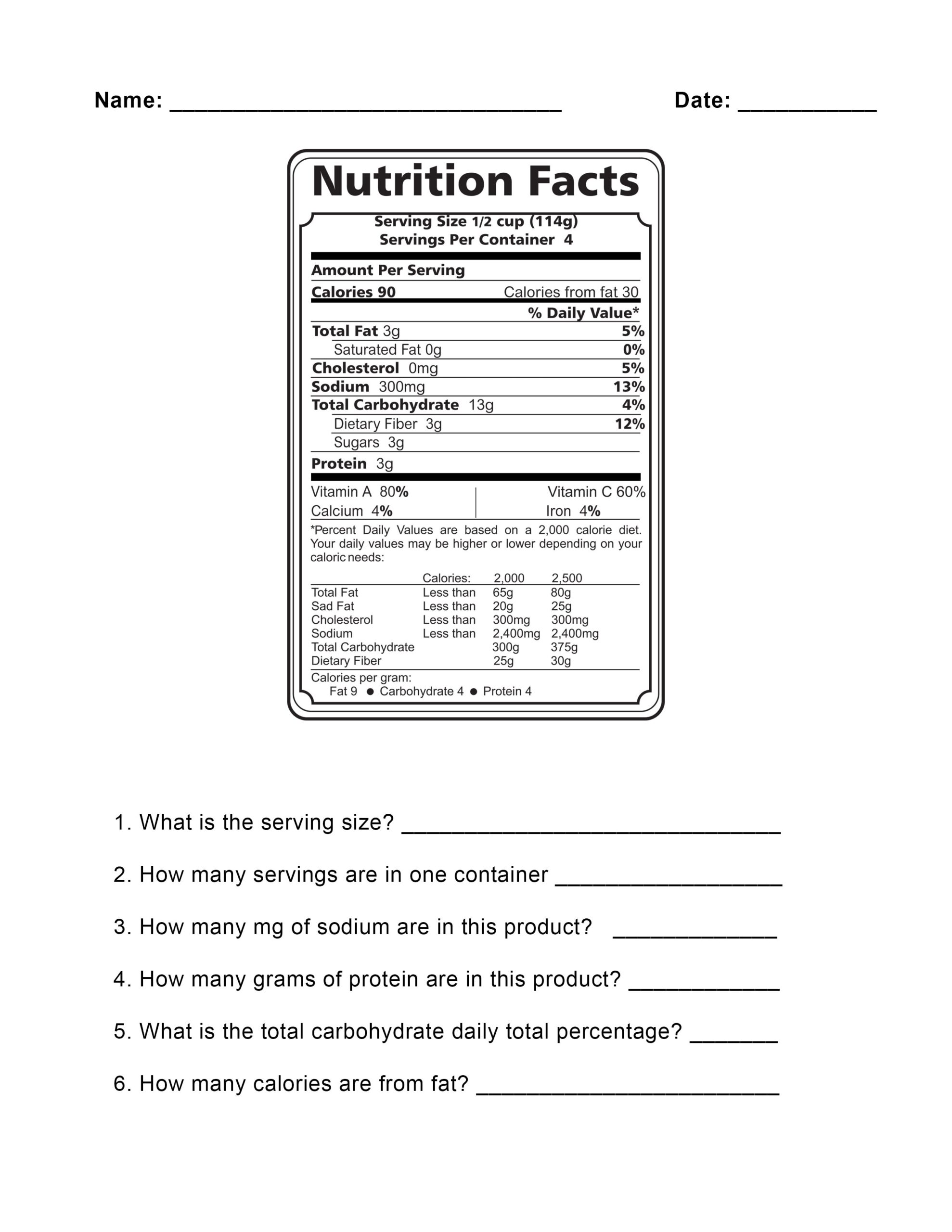 Interactive Food Labels Worksheets For Understanding Nutrition 