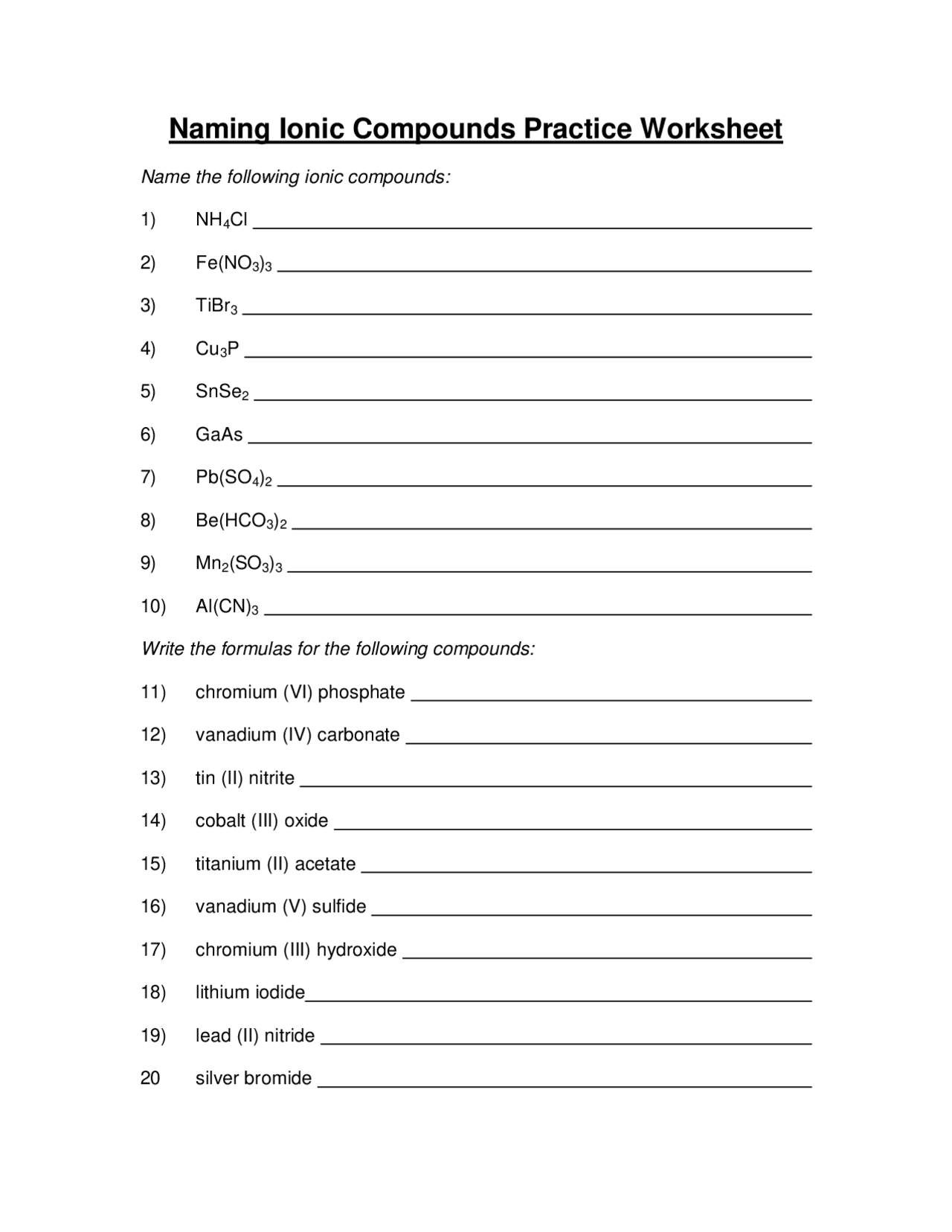 ionic compound formula writing worksheet