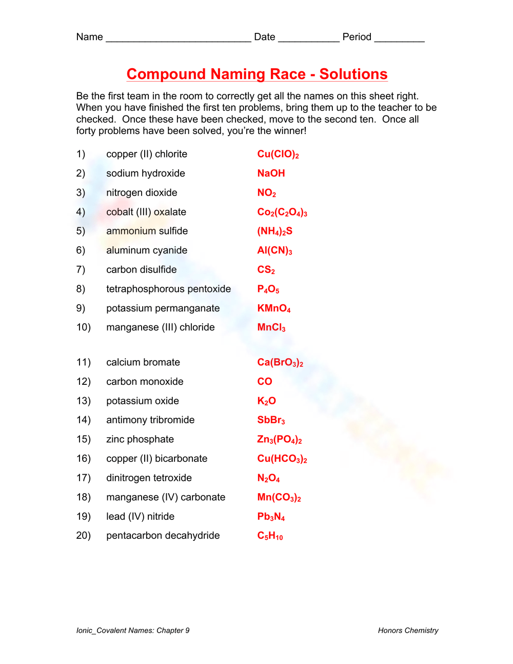 Ionic Covalent Naming Compounds Worksheet