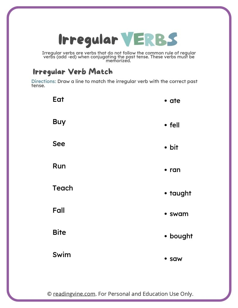 Irregular Past Tense Verbs Worksheets ReadingVine Irregular Past Tense Verbs Worksheets ReadingVine