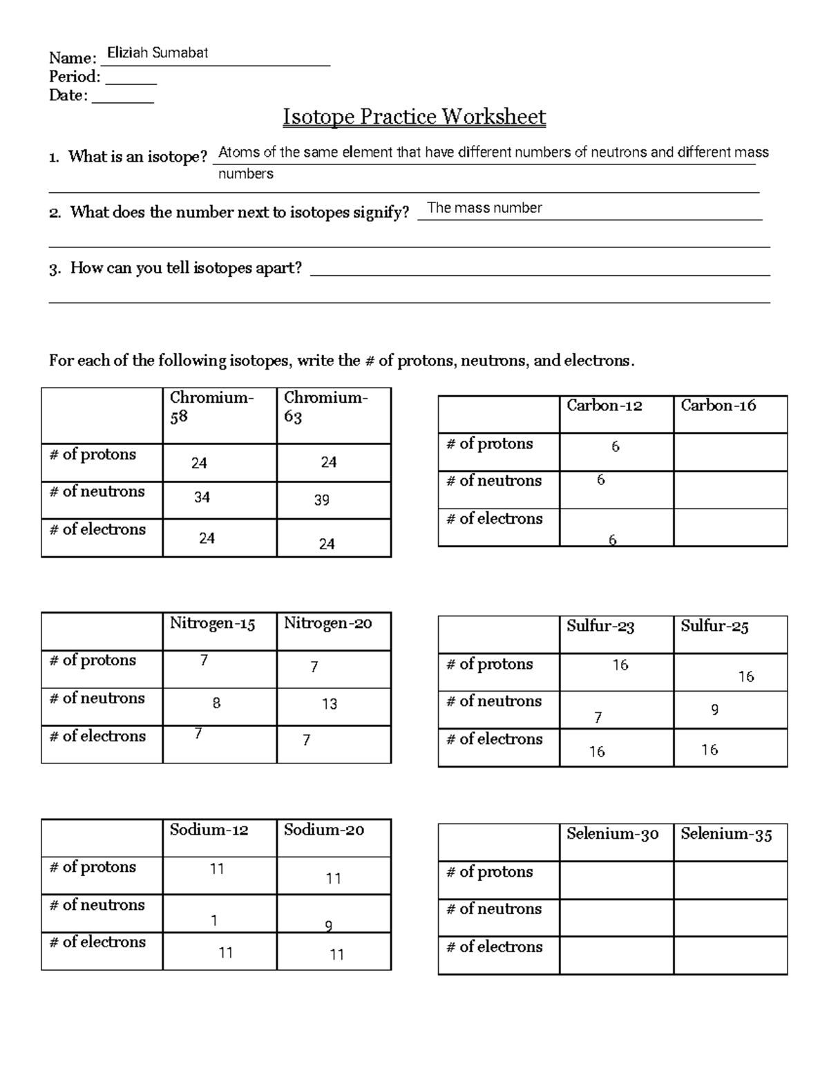 Isotopes Worksheet Review For Chemistry Course Studocu