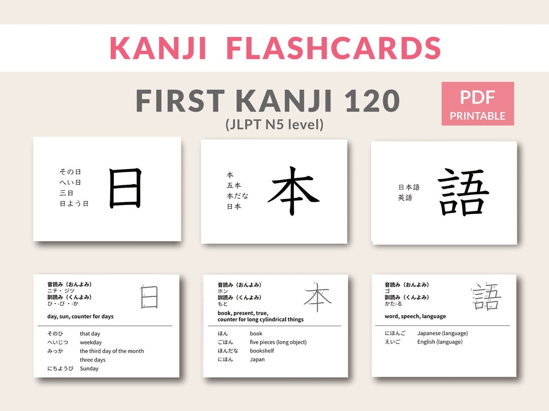 Japanese Kanji Flashcards JLPT N5 Vocabulary printable PDF Etsy Denmark