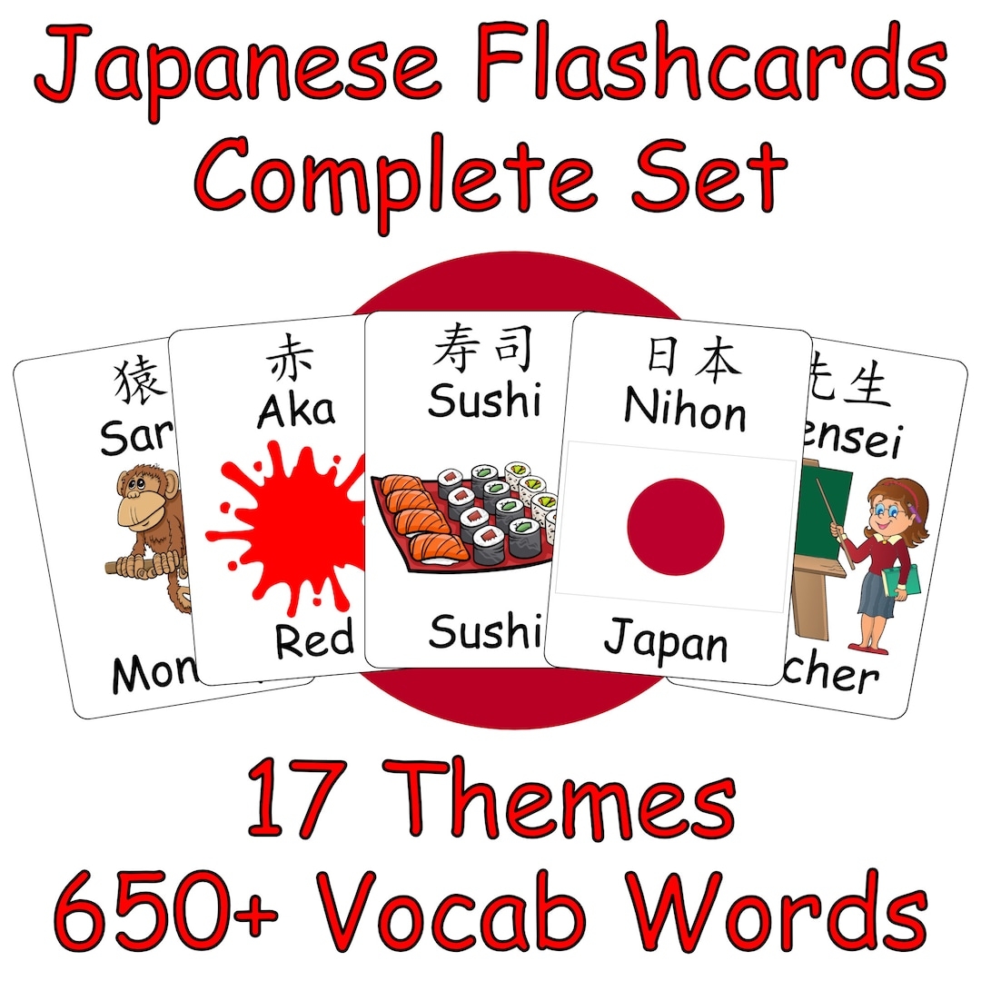 Japanese To English Bilingual Vocab Flashcards 17 Themes 650 Picture Cards Beginner Vocabulary Words For Kids Etsy UK