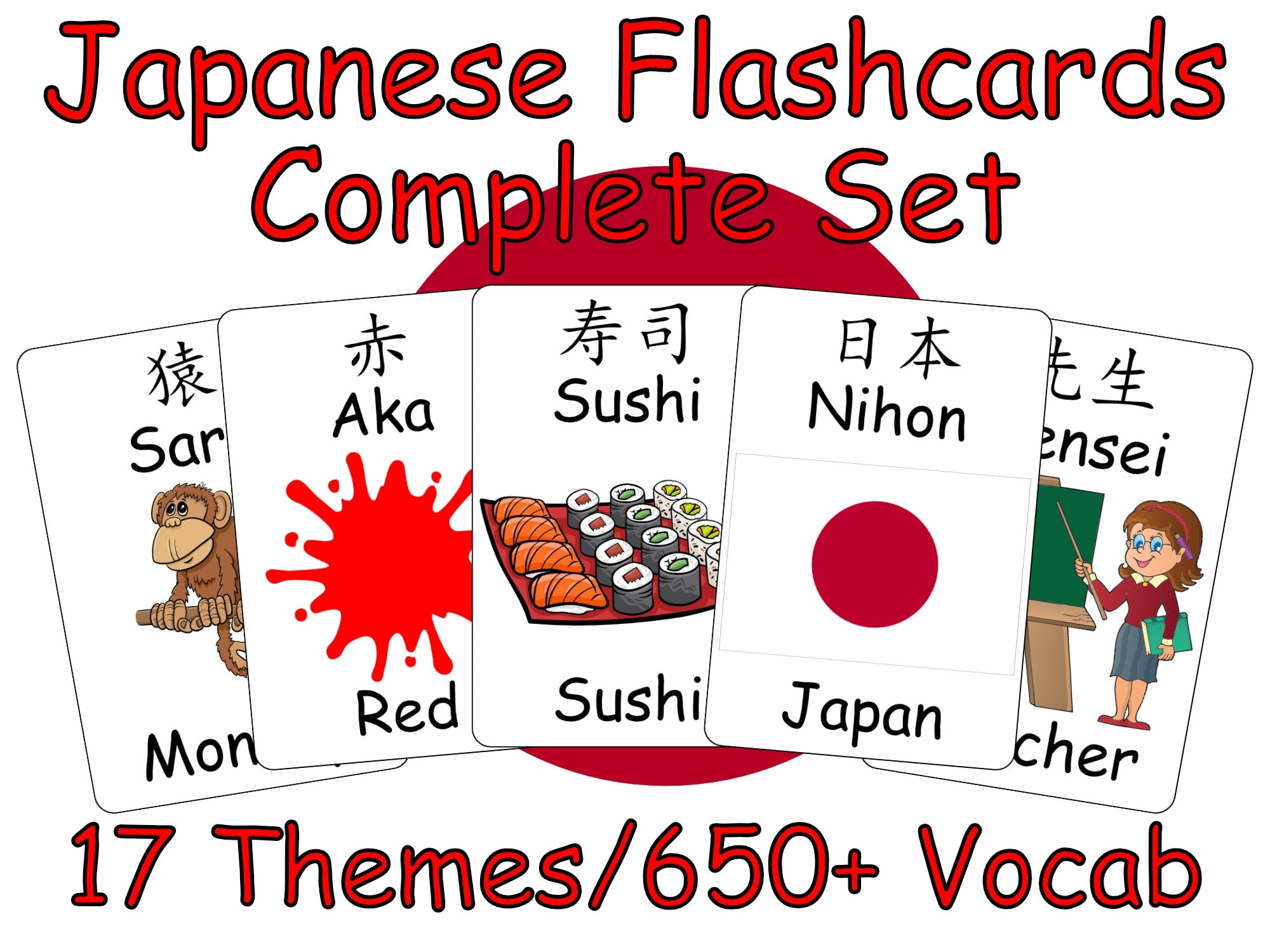 Japanese To English Bilingual Vocab Flashcards 17 Themes 650 Picture Cards Beginner Vocabulary Words For Kids Etsy