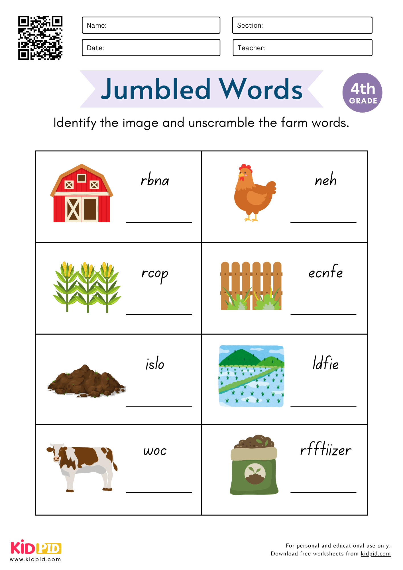 Jumbled Farm Words Worksheet For Grade 4 Kidpid Jumbled Farm Words Worksheet For Grade 4 Kidpid
