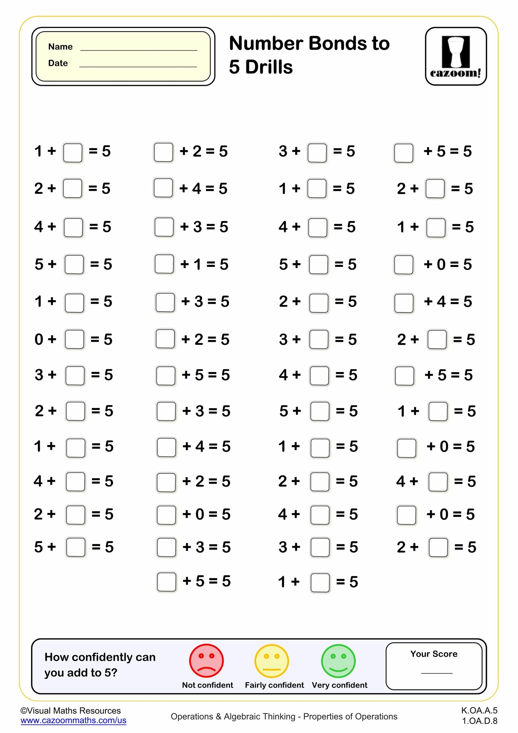K OA A 5 Worksheets Printable Kindergarten Math Worksheets Cazoom Math