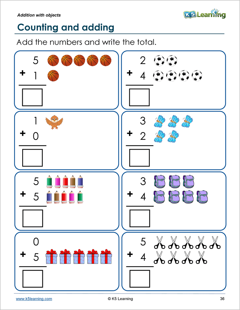 k-5 learning math worksheets