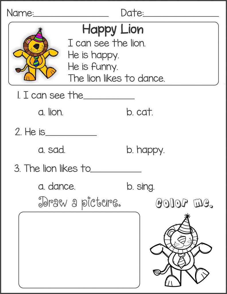 reading comprehension worksheets preschool