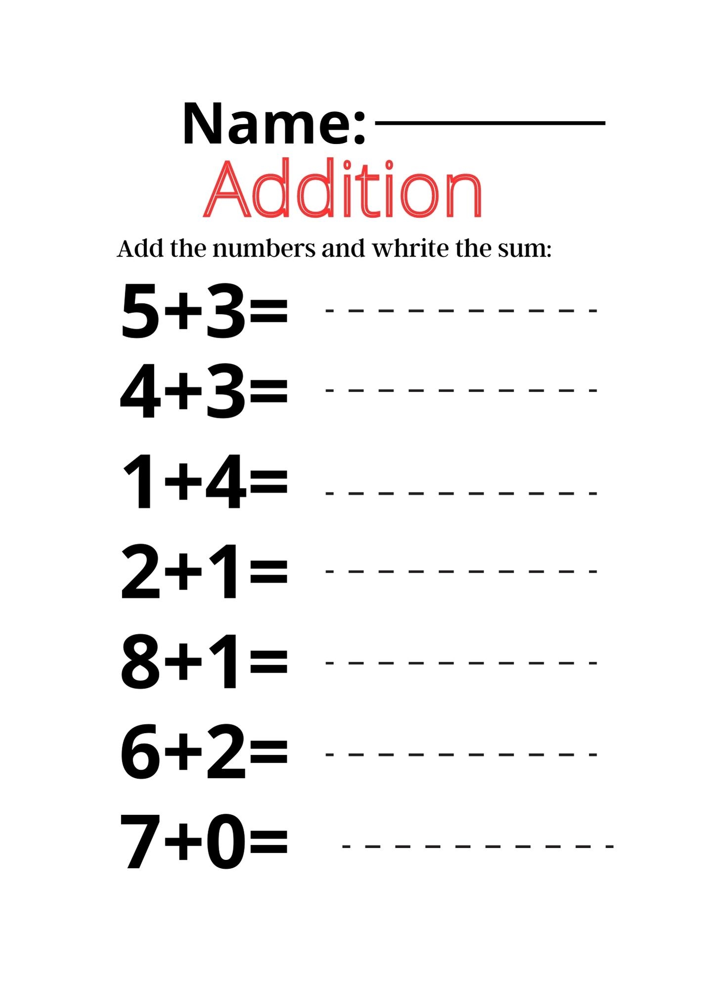 math worksheets addition and subtraction