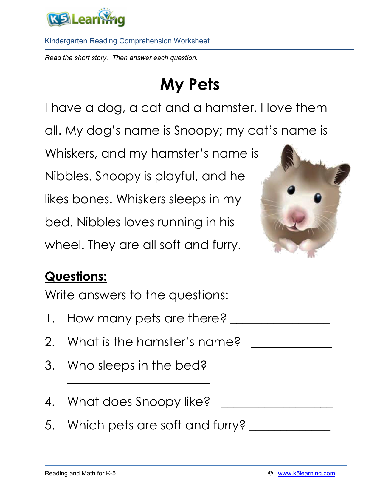 k 5 reading comprehension worksheets