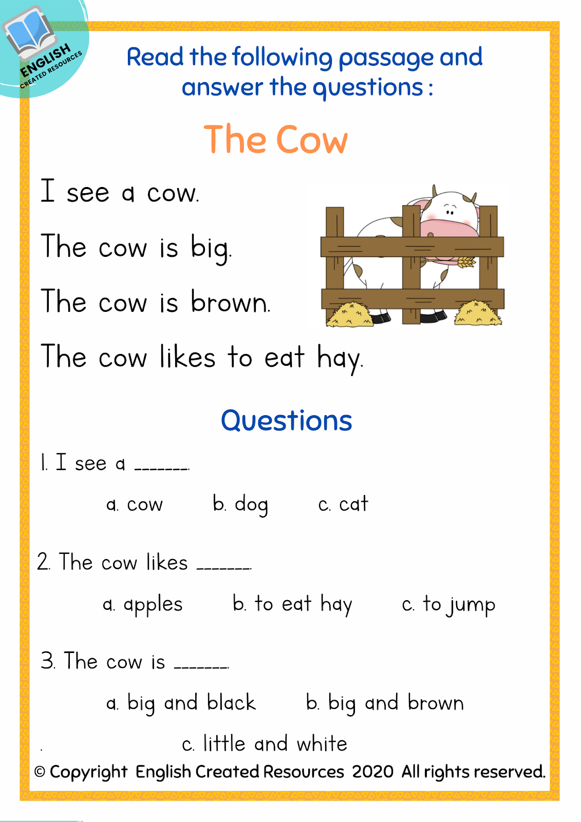 reading comprehension worksheet kindergarten
