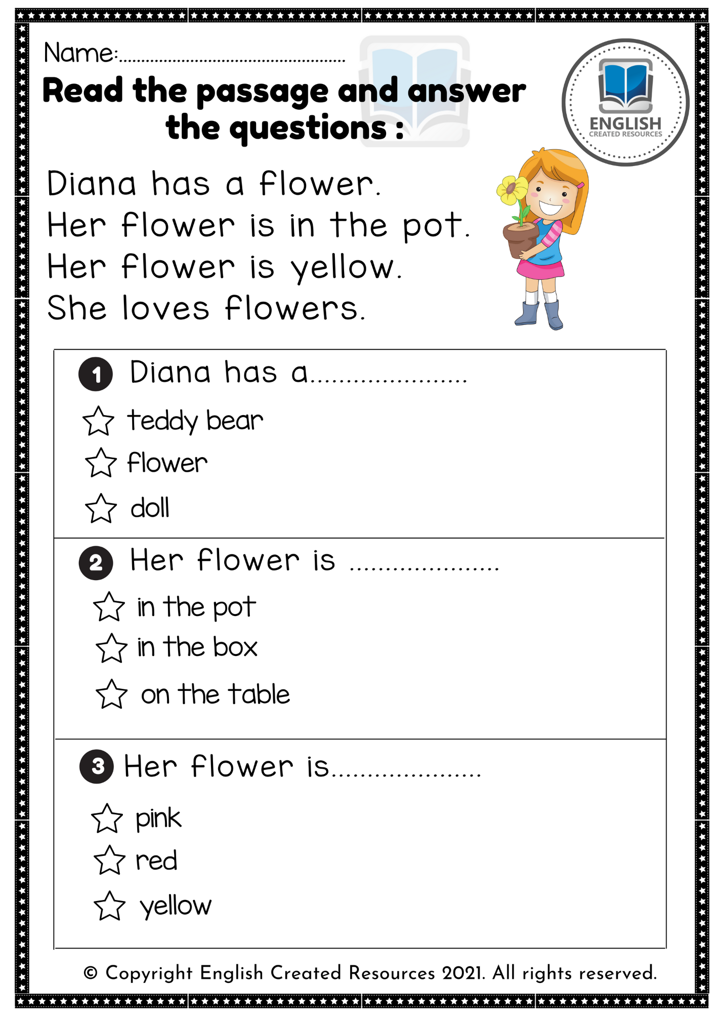 reading comprehension worksheet for kindergarten