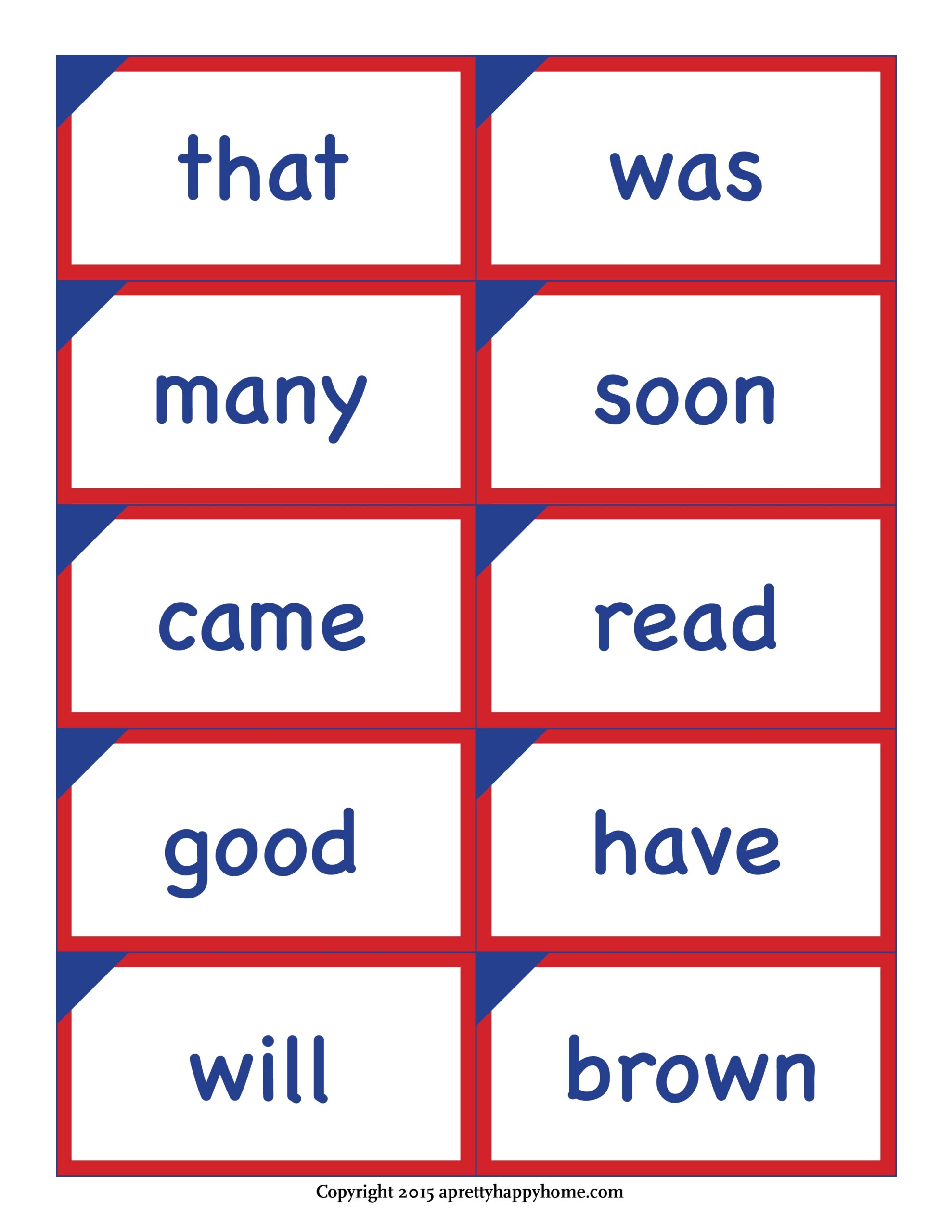 Kindergarten Sight Word Flash Cards Free Printable A Pretty Happy Home