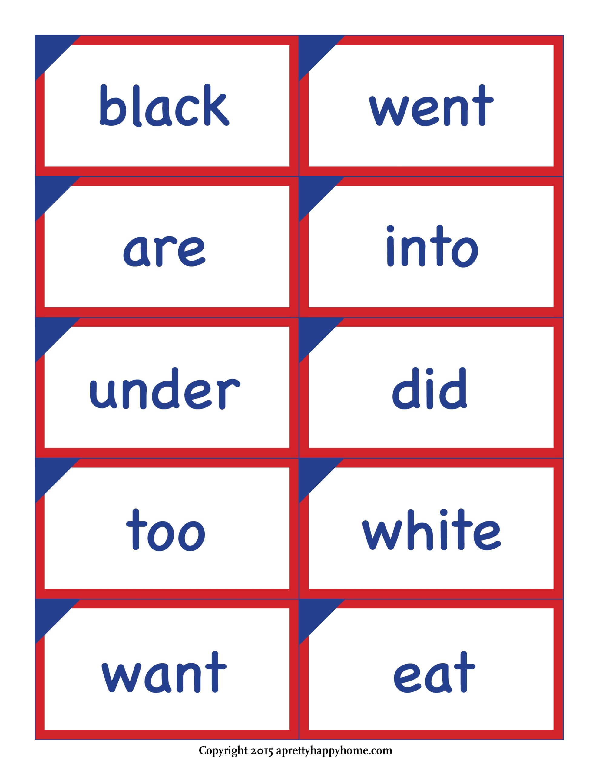 Kindergarten Sight Word Flash Cards Free Printable A Pretty Happy Home