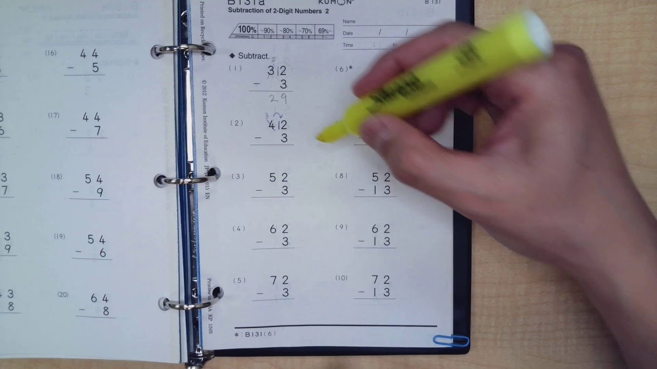 Kumon FW Vertical Subtractions Intro B121 150 YouTube Kumon FW Vertical Subtractions Intro B121 150 YouTube