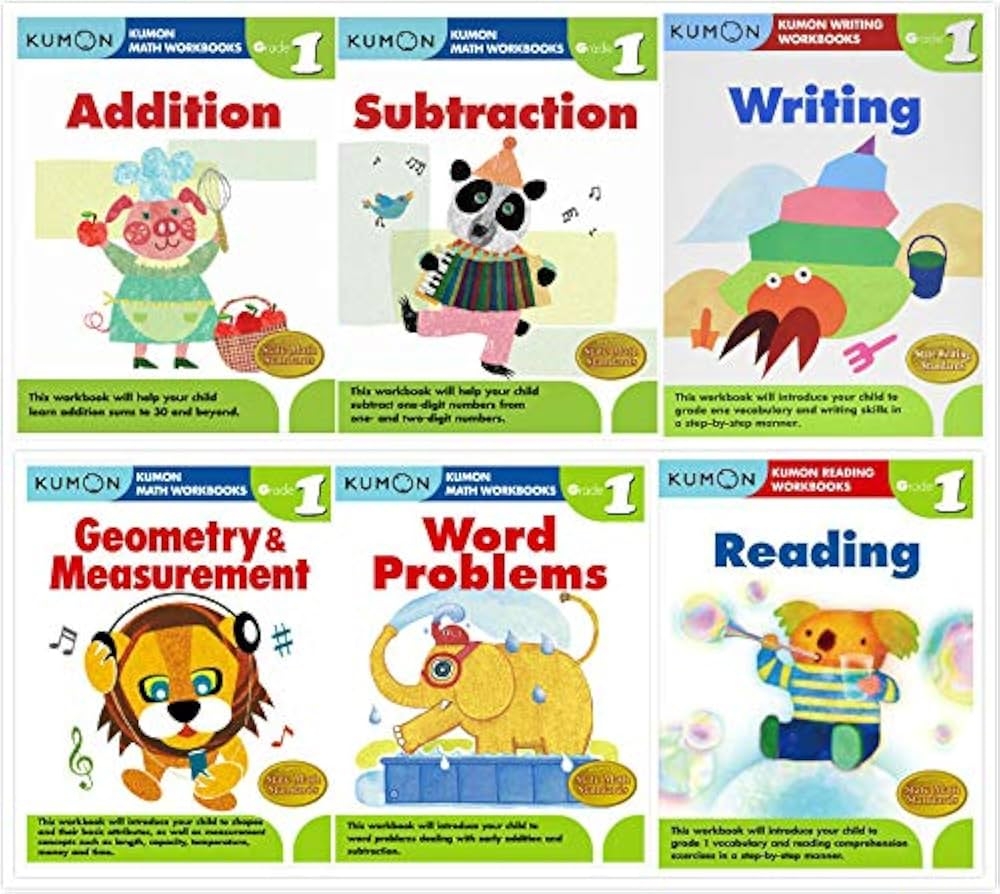 Kumon Grade 1 Complete Set 6 Workbooks Addition Subtraction Geometry Measurement Word Problems Reading Writing Amazon Books