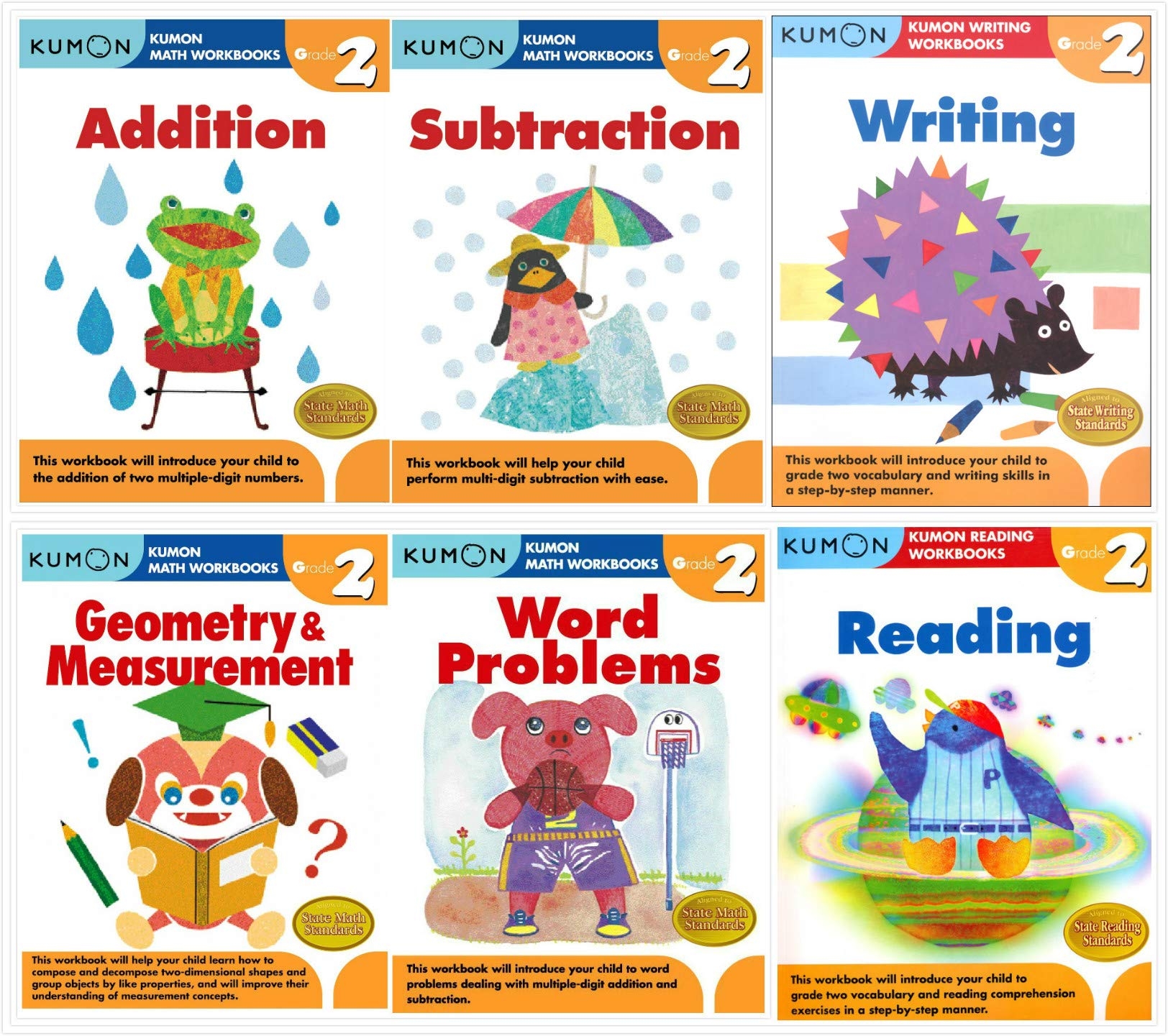 Kumon Grade 2 Complete Set 6 Workbooks Addition Subtraction Geometry Measurement Word Problems Reading Writing Kumon Publishing Amazon au Books