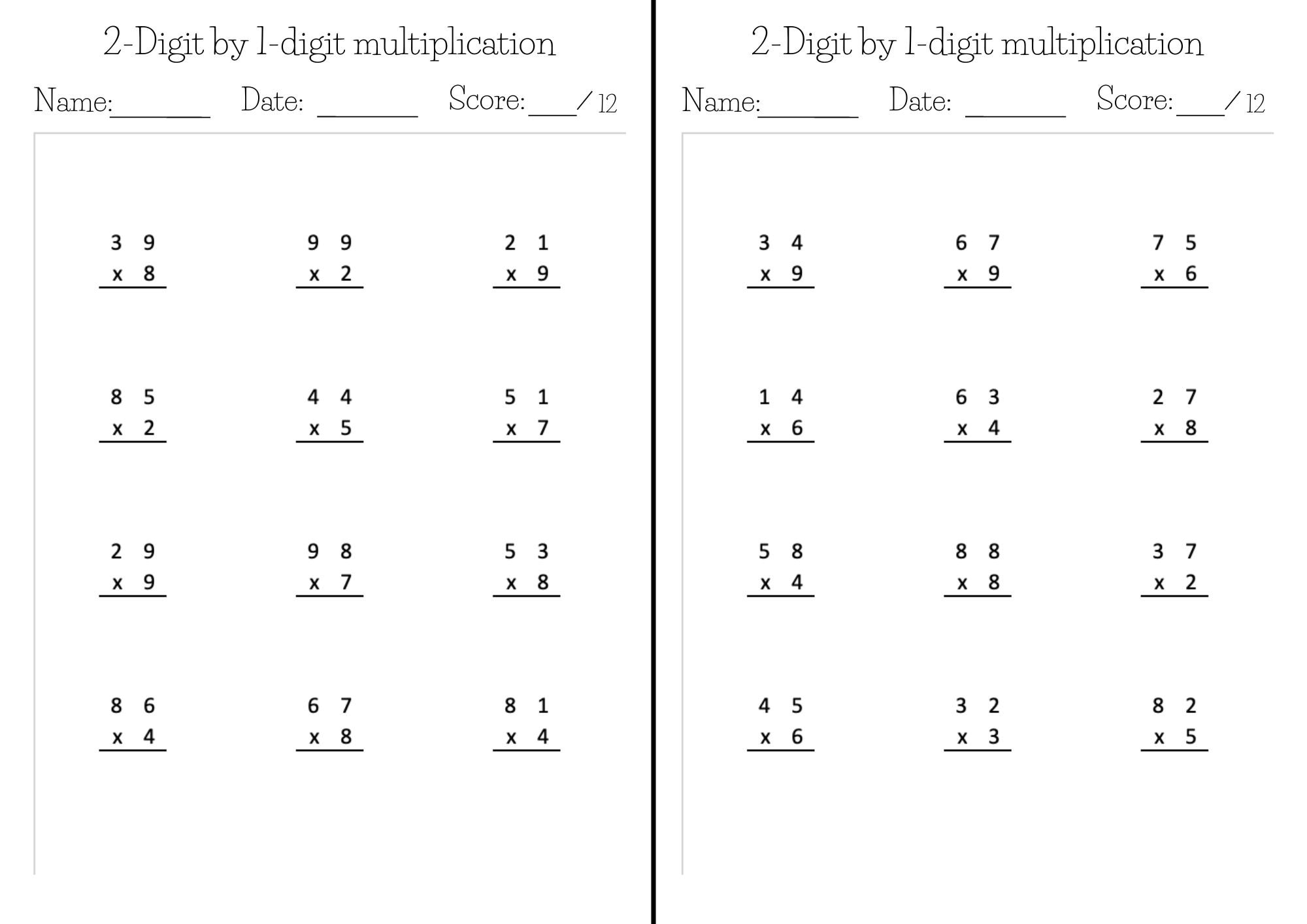 Kumon hnliche Mathe Arbeitsbl tter bungsseiten Im PDF 2 stellig Um 1 stellig Multiplikation Etsy de