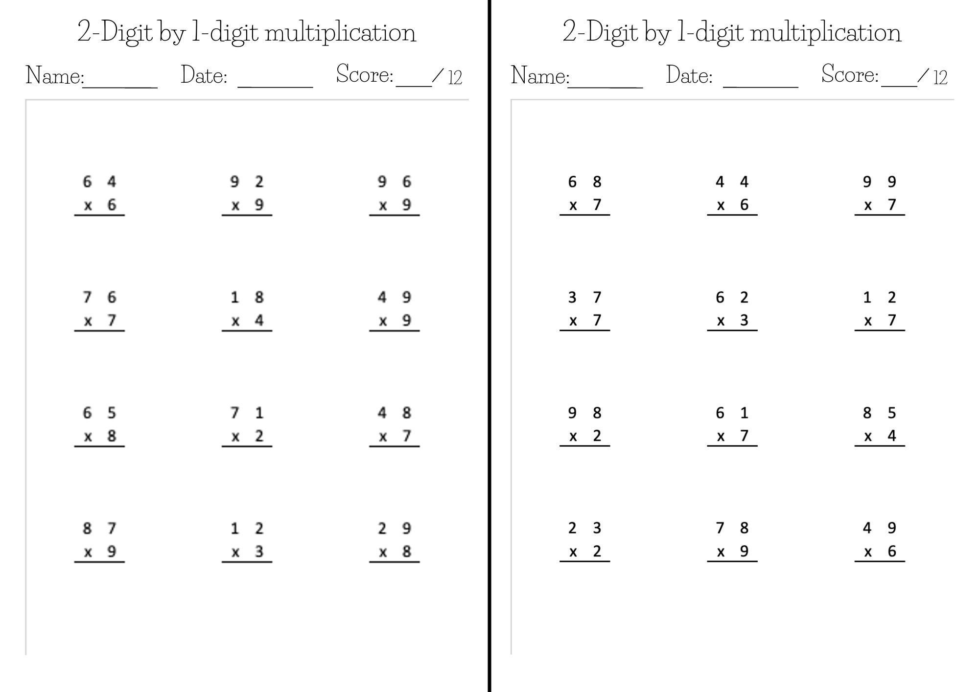 Kumon like Math Worksheets Exercise Pages In PDF 2 digit By 1 digit Multiplication Etsy Denmark