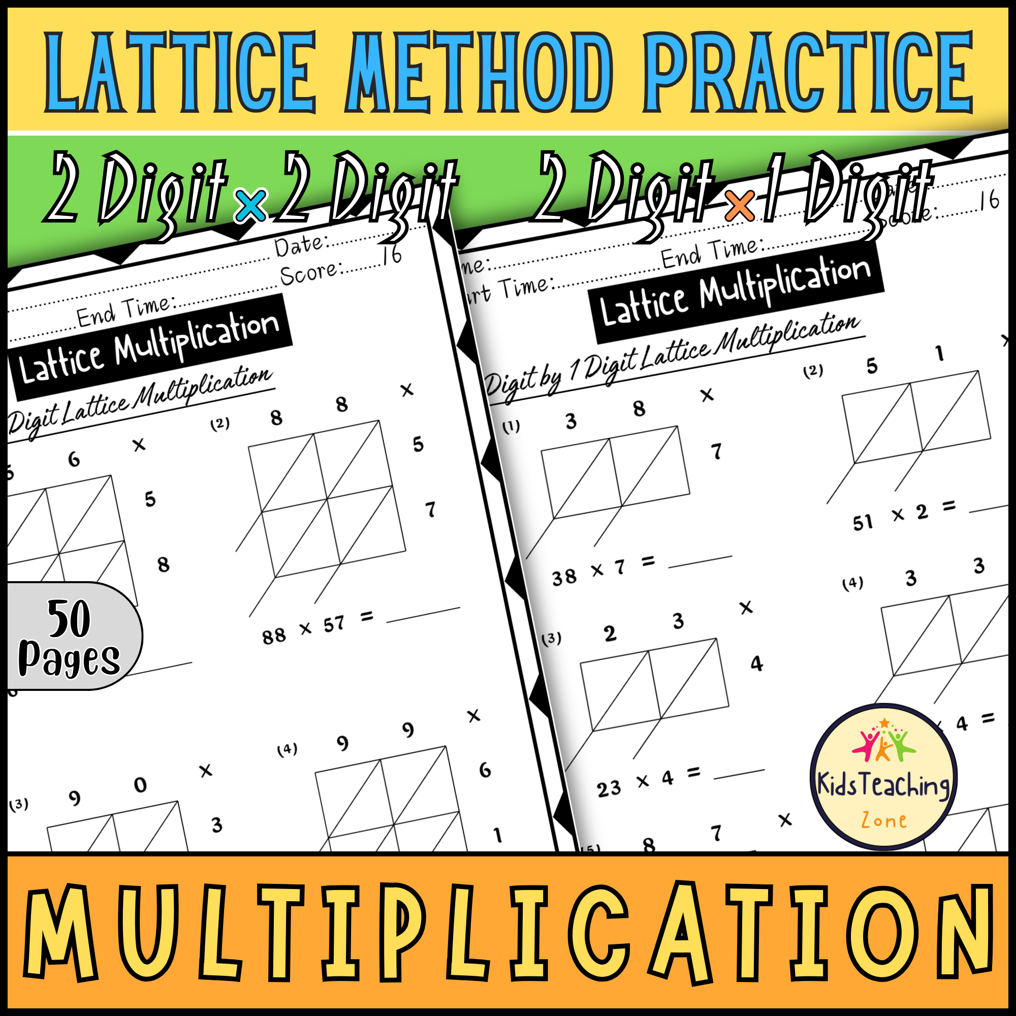Lattice Multiplication Worksheets 2 Digit By 1 Digit 2 Digit By 2 Digit Made By Teachers