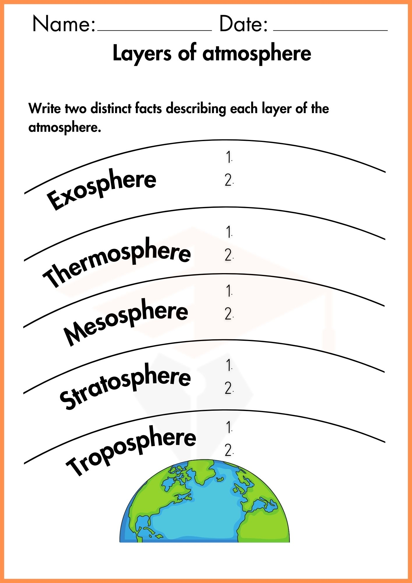 Layers Of Atmosphere Worksheets